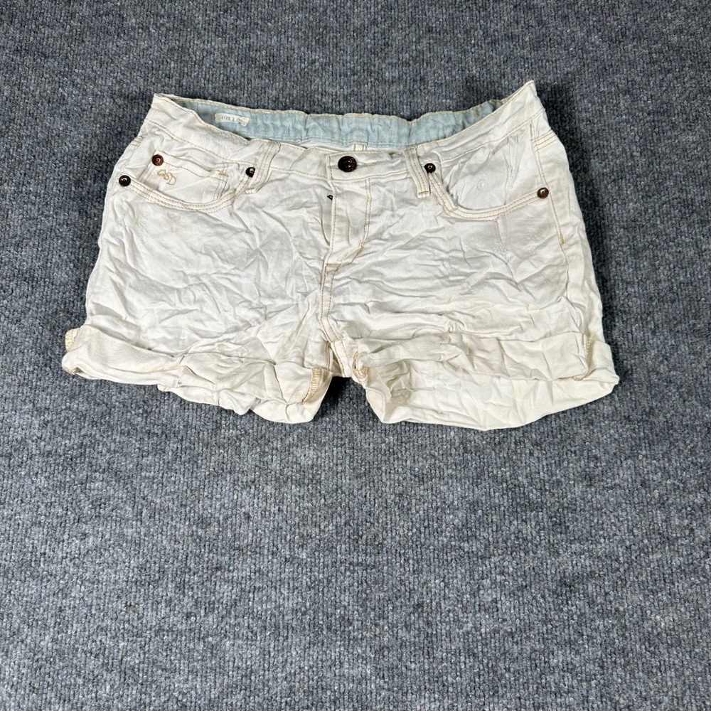 Quiksilver Shorts Womens Size 3/26 Cream Denim Casual Low Rise Rolled Hem QSD